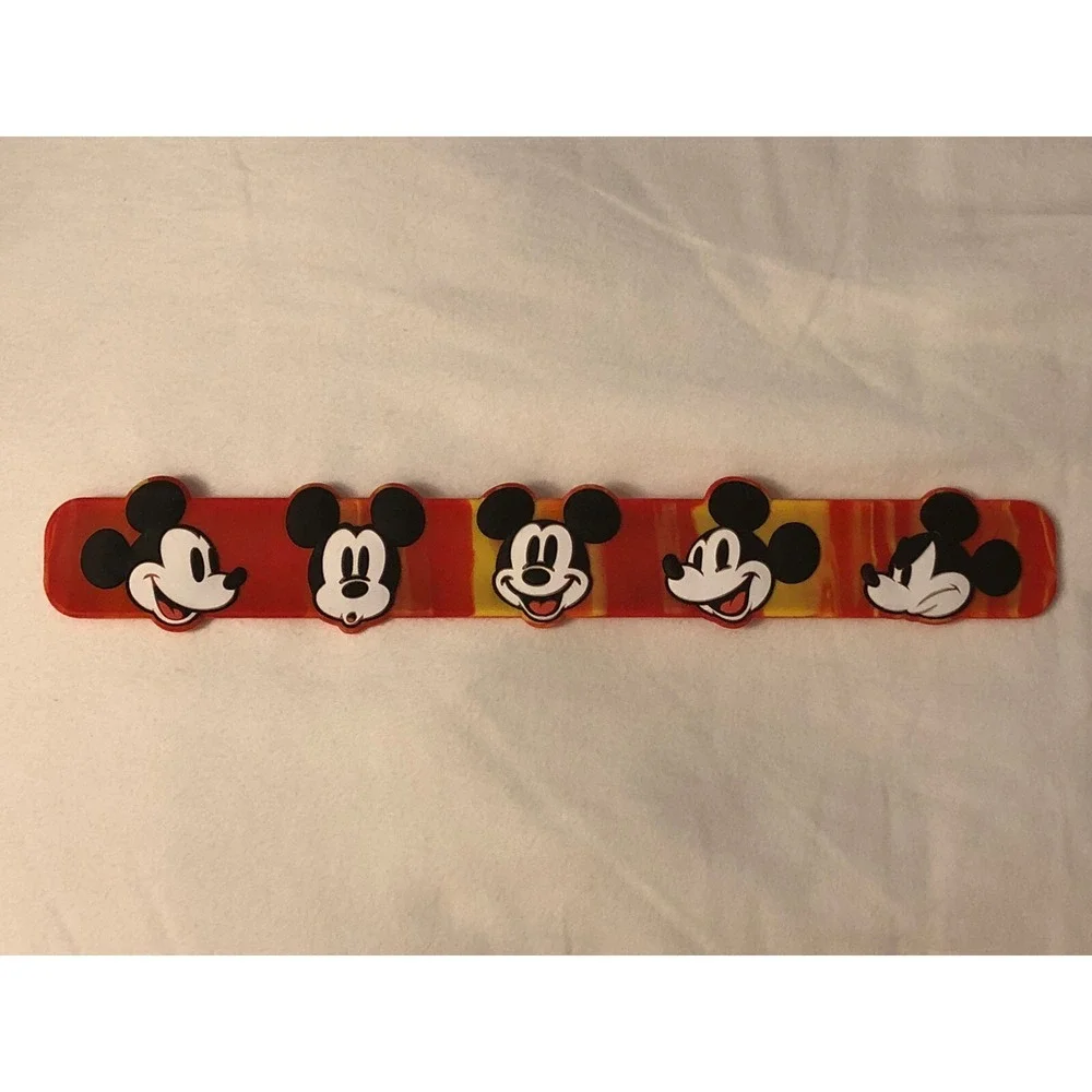NEW Disney Parks Mickey Mouse Red‎ & Yellow Slap Bracelet Many Faces of Mickey